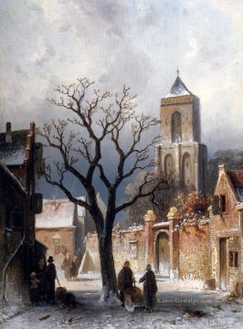  Schnee Malerei - Ein Dorf Schnee Szene Landschaft Charles Leickert